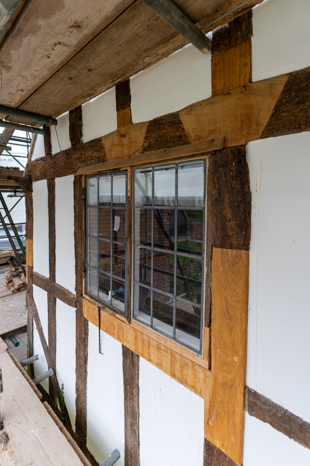 Restored oak frame and lime render at Common House